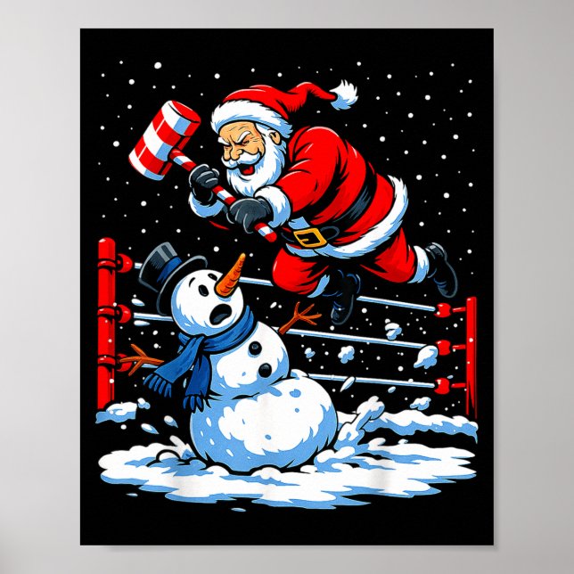 Poster Santa Xmas Snow Lights Wrestling Funny Wrestling C (Frente)