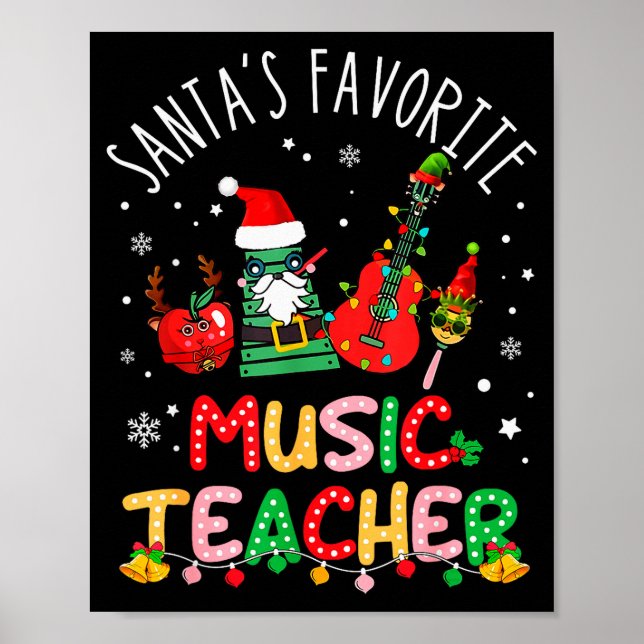 Poster Santa's Favorite Music Teacher Christmas Santa Hat (Frente)