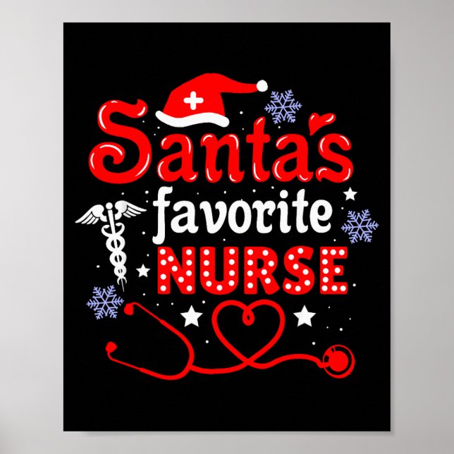 Poster Santa's Favorite Nurse Christmas Short Sleeve  (Frente)