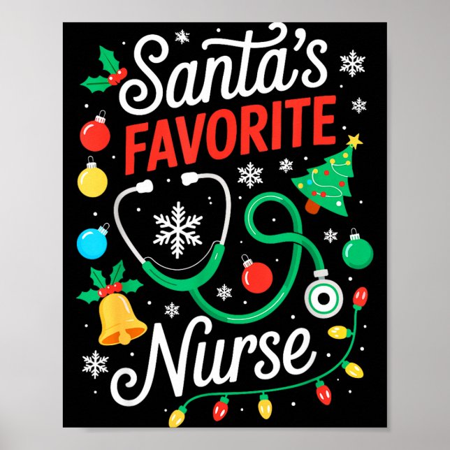 Poster Santa's Favorite Nurse Shirt Men Women Funny Chris (Frente)