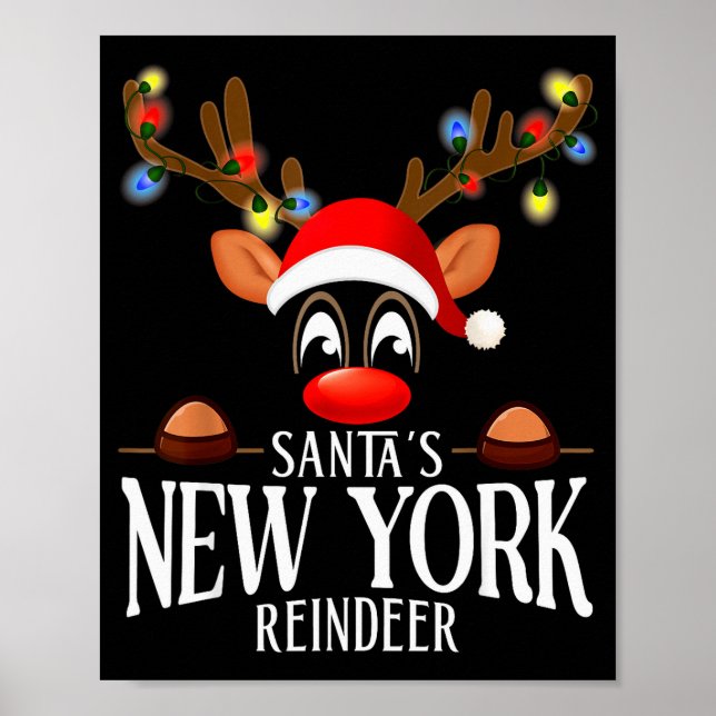 Poster Santa's New York Reindeer Funny Xmas Matching Pjs  (Frente)
