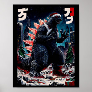 Poster Santazilla Monstro Japonês Kaiju Dinossauro Natal