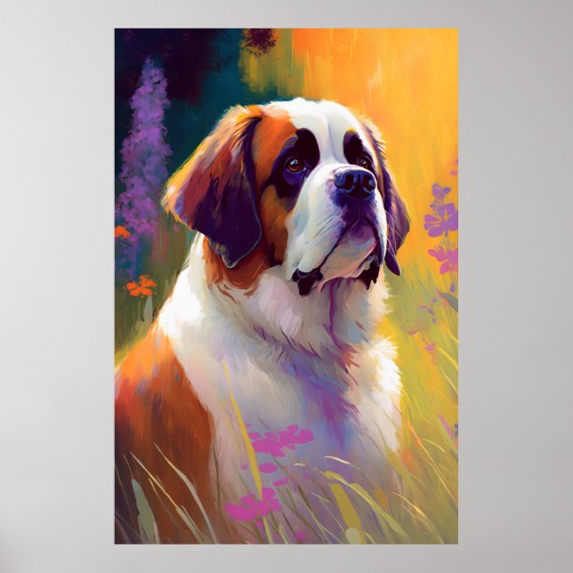 Poster Santo Bernard Dog Portraje Pintura Animal (Frente)