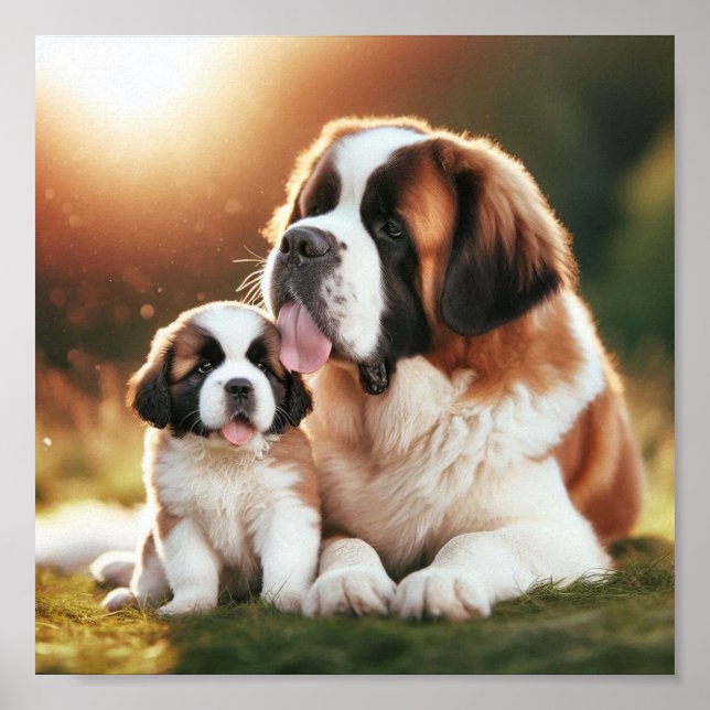 Poster Santo Bernard mãe e seu filhote (Frente)