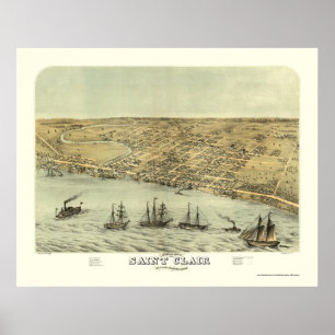 Pôster Santo Clair, mapa panorâmico do MI - 1868