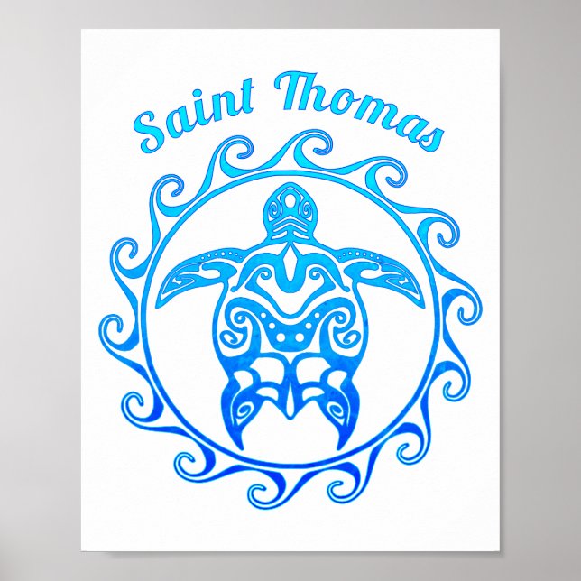 Poster Santo de Tartaruga Tribal Oceano Azul Thomas (Frente)
