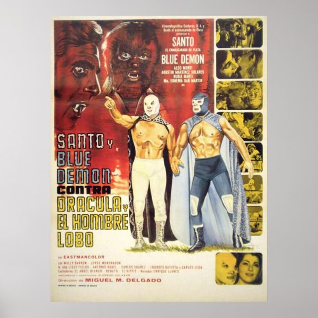 POSTER SANTO E BLUE DEMON DRACULA WOLFMAN (Frente)