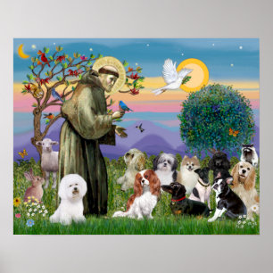 Poster Santo Francis com 10 Cães