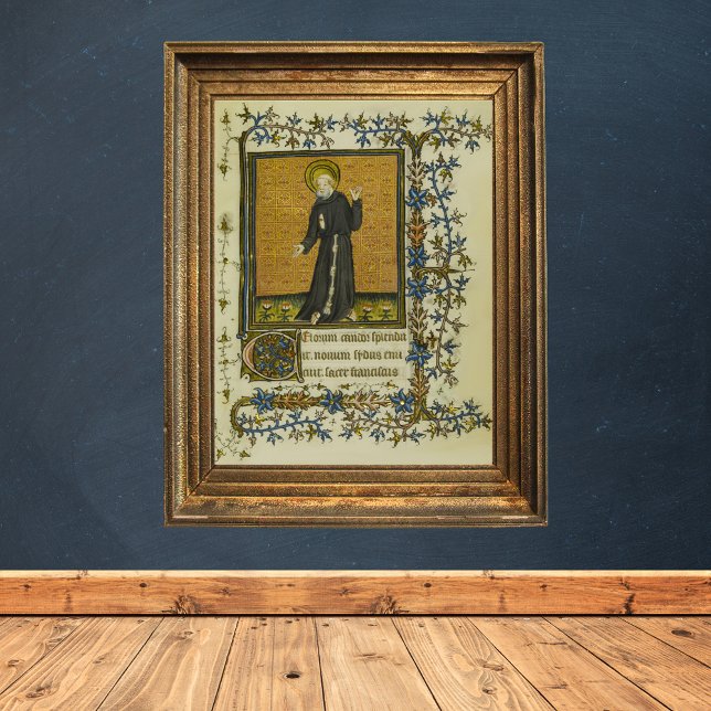 Poster Santo Francis do Manuscrito Medieval de Assisi (Saint Francis of Assisi Medieval Manuscript Catholic Christian Poster)