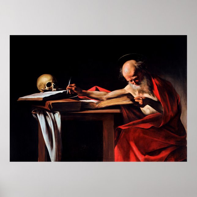 Poster Santo Jerome Escrevendo por Caravaggio (1606) (Frente)