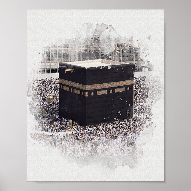 Poster Santo Kaaba, Masjid Al Haram, ilustração da aquare (Frente)