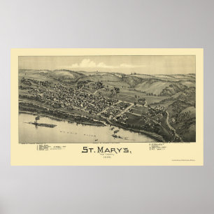 Pôster Santo Mary, mapa panorâmico de WV - 1895