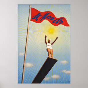Poster Santo Moritz Suíça Viagem Vintage Verão