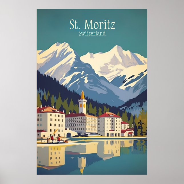 Poster Santo Moritz, Viagem de Esqui Suiça (Frente)