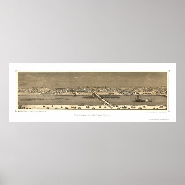 Pôster Santo Paul, Mapa Panorâmico do MN - 1873 (Frente)