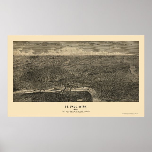 Pôster Santo Paul, Mapa Panorâmico do MN - 1888 (Frente)
