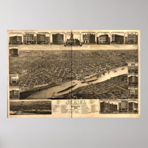 Pôster Santo Paul Minnesota 1883 Mapa Panorâmico Antiquad