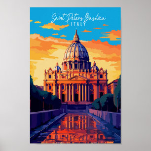 Poster Santo Peters Basilica viagens vintage ilustração