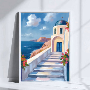Poster Santorini Grécia Aquarela Viagem