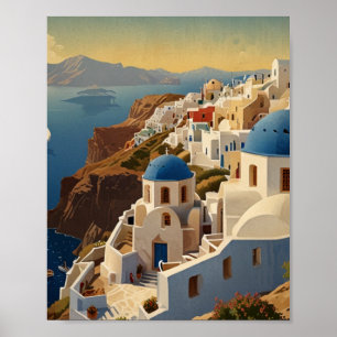 Poster Santorini Grécia Cartaz de Viagem Vintage Grécia