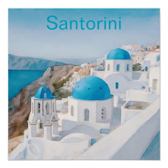 Pôster Santorini, Grécia, com cúpulas azuis (Frente)