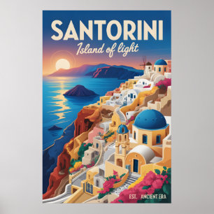 Poster Santorini Grécia Paisagem Urbana Viagem Retro
