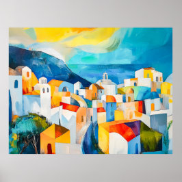 Poster Santorini Sunset em cores escuras