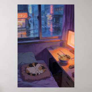 Poster Santuário de Anime Aconchegante Ramen em uma Noite