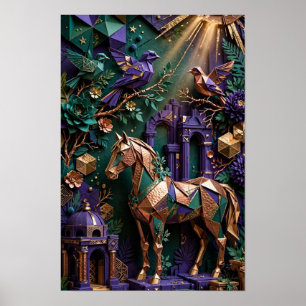 Poster Santuário de Cavalos de Origami Esmeralda - Violet