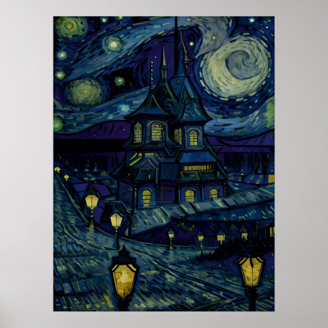 Poster Santuário Starry no estilo Van Gogh (Frente)