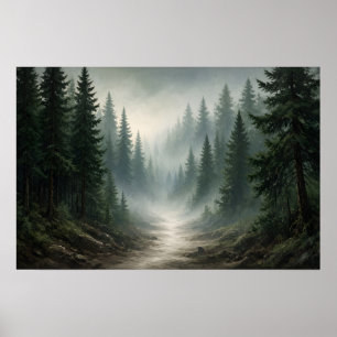 Poster Santuário Véu de Musgo Caminho Florestal Nebuloso