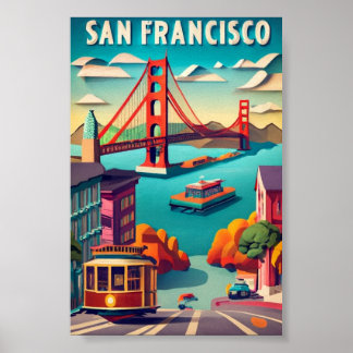 Poster São Francisco, Cidades do Mundo, estilo Vintage