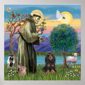 Pôster São Francisco e Cocker Spaniel Preto e Castanho