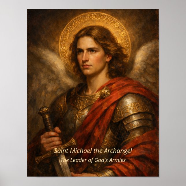 Poster São Miguel Arcanjo com Armadura e Espada (Frente)