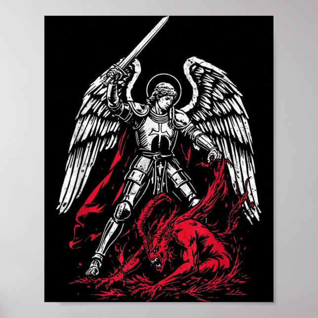 Poster São Miguel Arcanjo Derrota Satanás Católico  (Frente)