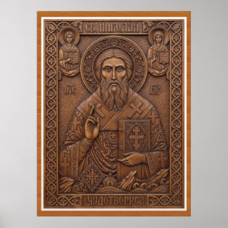 Poster São Nicolau, cartas ortodoxas de madeira nova virg