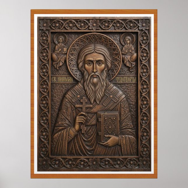 Poster São Nicolau, cartas ortodoxas de madeira nova virg (Frente)