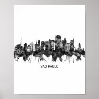 Poster São Paulo Brasil Skyline BW