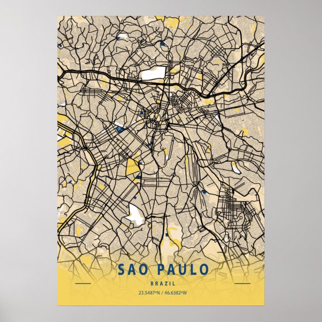Poster São Paulo - Mapa da Cidade Amarela do Brasil (Frente)