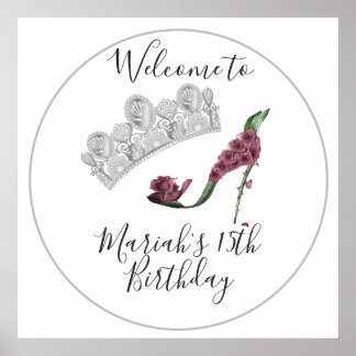 Poster Sapata de salto alto Floral Silver Crown, Fada