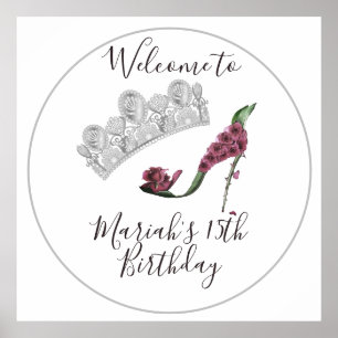 Poster Sapata de salto alto Floral Silver Crown, Fada