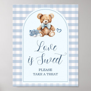 Poster Sapatos Azuis de Bebê Xadrez Baby Shower O Amor é