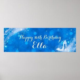 Poster Sapatos Cinderela Brilho Azul e Branco Festa Custo