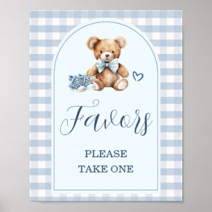 Poster Sapatos de Bebê Urso Azul Xadrez Favors Churrasco