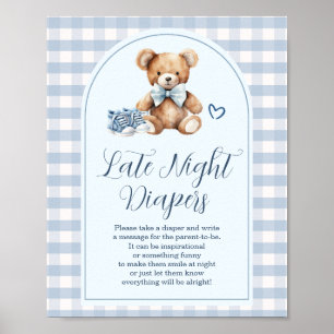 Poster Sapatos de Bebê Urso Azul Xadrez Fraldas Noturnas