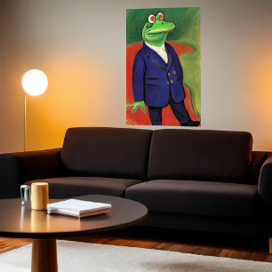 Poster Sapo antropomórfico de fato azul Arte AI