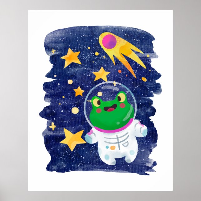 Poster Sapo Astronauta Espacial Exterior Estrelas Sala pa (Frente)