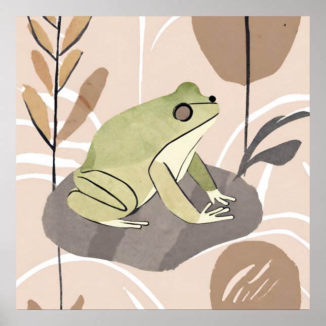 Poster Sapo Boho Lotus Leaf Estilo de Arte Botânica Moder (Frente)