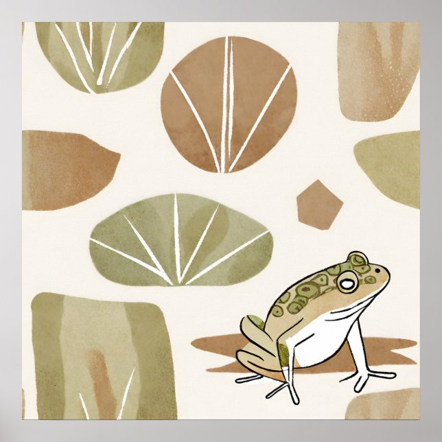 Poster Sapo Boho Lotus Leaf Estilo de Arte Botânica Moder (Frente)