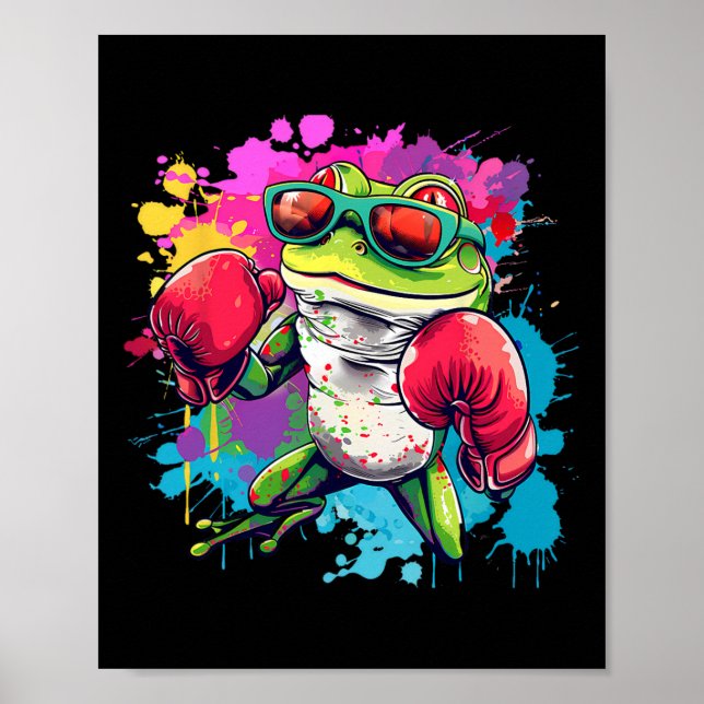 Poster Sapo Boxeador Com Luvas de Boxe Kickboxing Boxe Di (Frente)